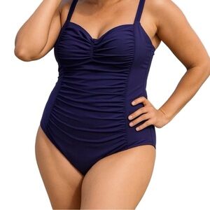 Trimshaper Ruched Purple One Piece Swimsuit 14 Slimming Adjustable Straps